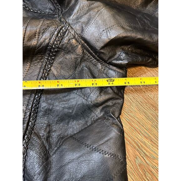 Andrew Michael Black Leather Jacket Size 1XL Quilted Pattern-Rope Accent- Moto - Picture 10 of 11
